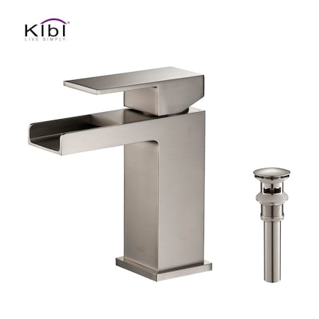 Kibi Waterfall Single Handle Bathroom Vanity Sink Faucet with Pop Up Drain C-KBF1004BN-KPW100BN
